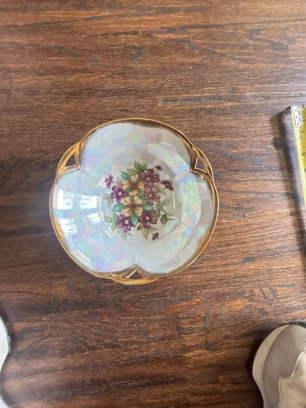 Vintage Trimont Ware Japan Iridescent Floral Porcelain Bowl with Gold Trim